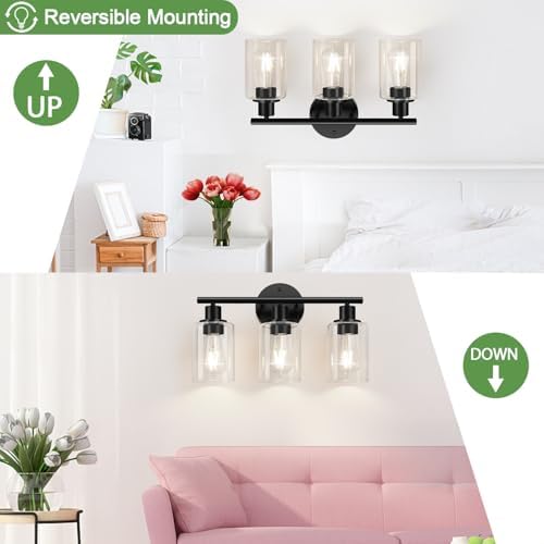 Zarbitta 3-Light Black Wall Lamp with Clear Glass Shades