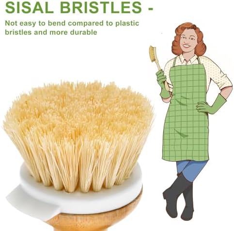 SUBEKYU Bamboo Dish Brush with Built-in Scraper