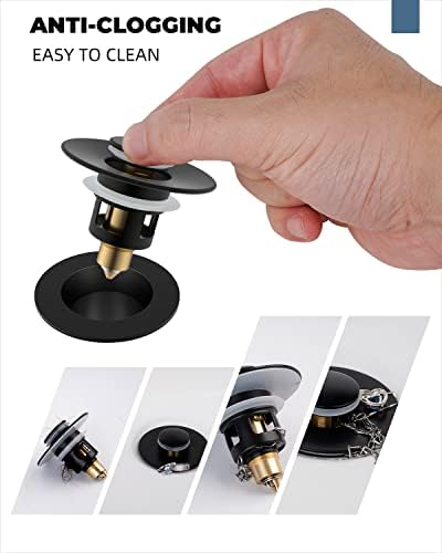 Hibbent All Metal Bathroom Sink Stopper with Matte Black Finish 1