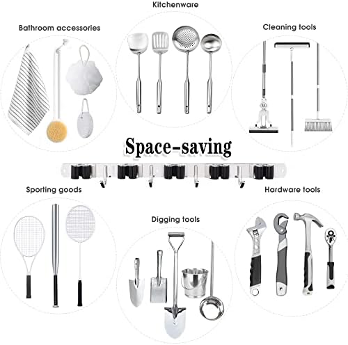 AceMining 5 Racks 4 Hooks Wall Mop Broom Holder