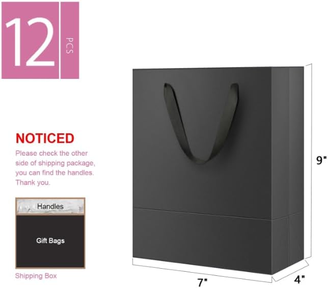 OCCOKO Black Premium Gift Bags 7x4x9 Inches With Handles