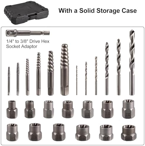 Valkynos 26 Pcs Screw Extractor Set with Left-Hand Drill Bits