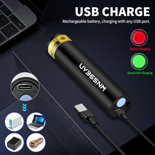UV Flashlight 365nm Black Light for Pet Urine Detection USB Rechargeable