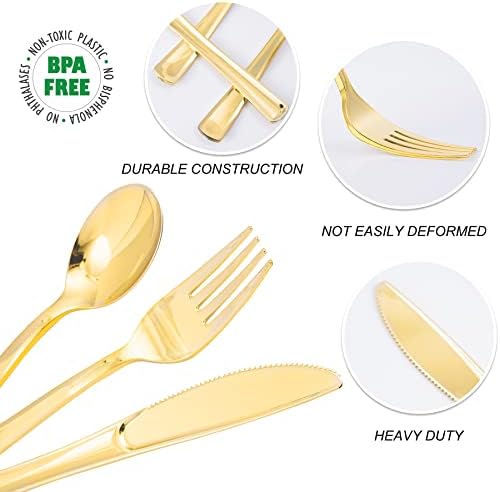 N9R 300PCS Gold Plastic Cutlery Set