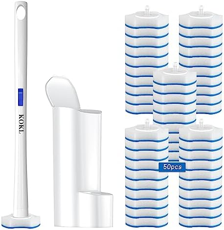 KOKL Disposable Toilet Brush with 50 Refills and Storage Caddy