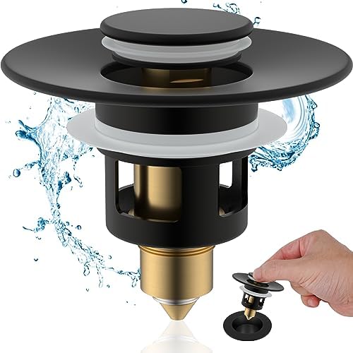 Hibbent All Metal Bathroom Sink Stopper with Matte Black Finish 1