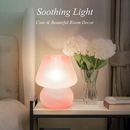 ONEWISH Mushroom Lamp Pink Table Lamp for Bedroom Nightstand