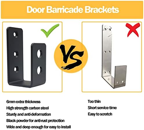 DOMUEN Door Barricade Brackets 2 Pack Black Security Door Reinforcement