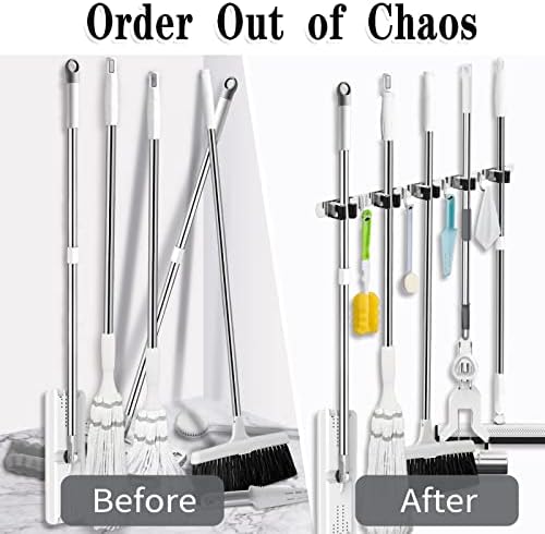AceMining 5 Racks 4 Hooks Wall Mop Broom Holder