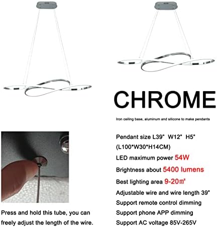 Modern LED Chandelier with Alexa Voice Control Chrome Design 39 Inch