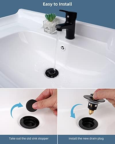 Hibbent All Metal Bathroom Sink Stopper with Matte Black Finish 1
