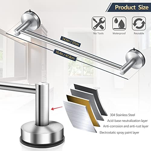DGYB 17 Inch Suction Cup Towel Bar Brushed Nickel Wall Mount