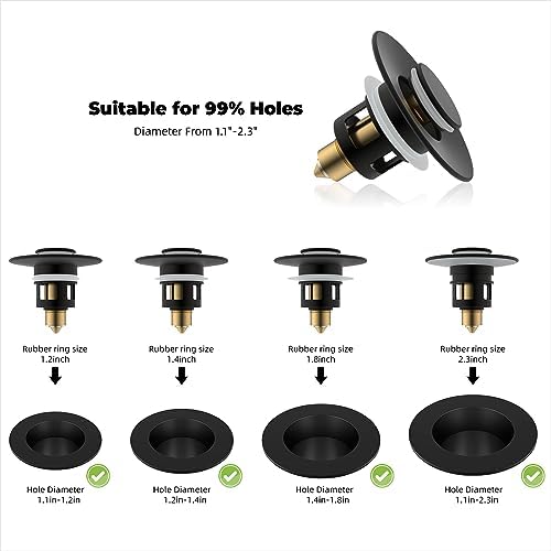 Hibbent All Metal Bathroom Sink Stopper with Matte Black Finish 1