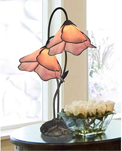 Dale Tiffany TT12146 2-Light Pink Lily Table Lamp in Bronze