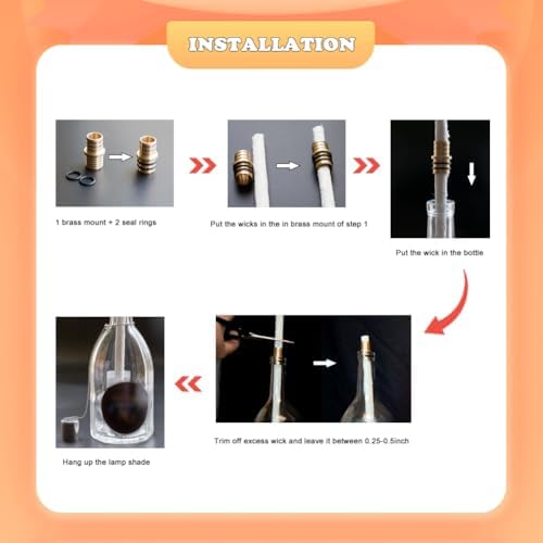 OEXEO 6PCS Wine Bottle Torch Wicks with Lamp Covers and Brass Mounts