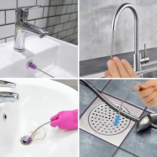 2 Pcs Flexible Long Drain Brush with Stainless Steel Handle
