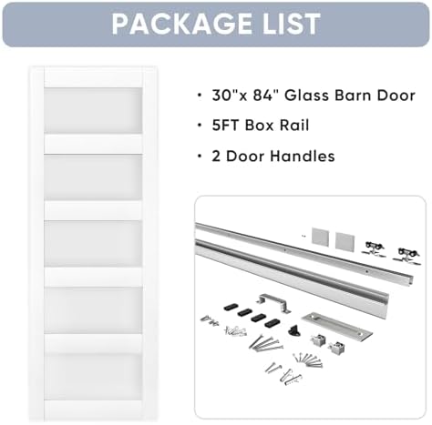 BARNSMITH 30x84 Glass Barn Door with Sliding Hardware Kit
