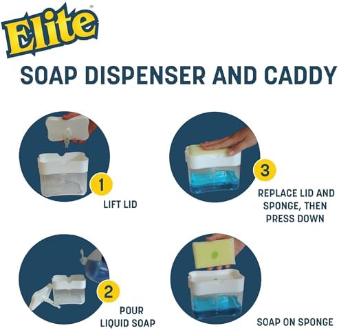Elite Buddy Dish Soap Dispenser with Sponge Holder White