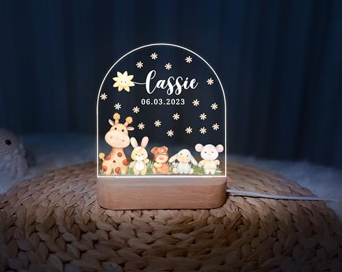 Personalized Baby Night Light with Safari Animals Design