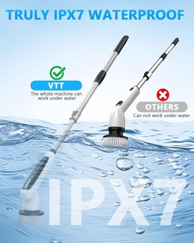 VTT Electric Bathroom Scrubber with 8 Brush Heads and Detachable Handle