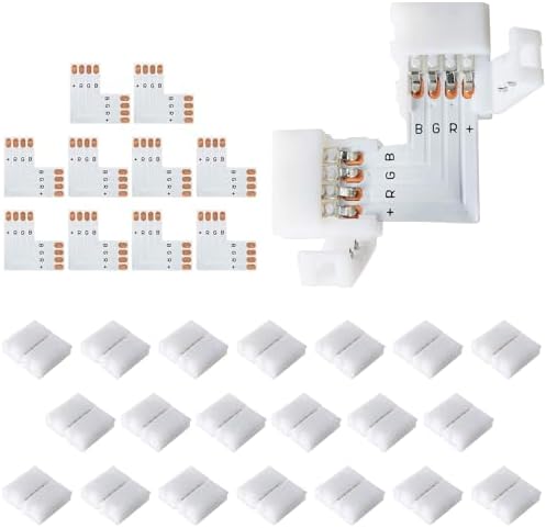 JACKYLED 20Packs L Shape 4-Pin LED Connectors with Clips 10mm