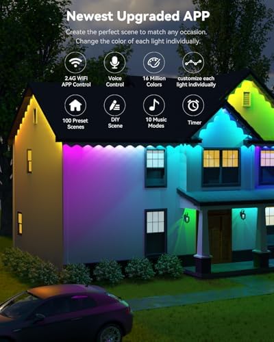 ASAHOM 100ft RGBCW LED Eave Light String - 3600lm IP67 Weatherproof