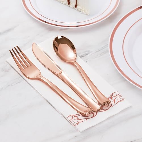 Goodluck 300PCS Rose Gold Plastic Cutlery Set
