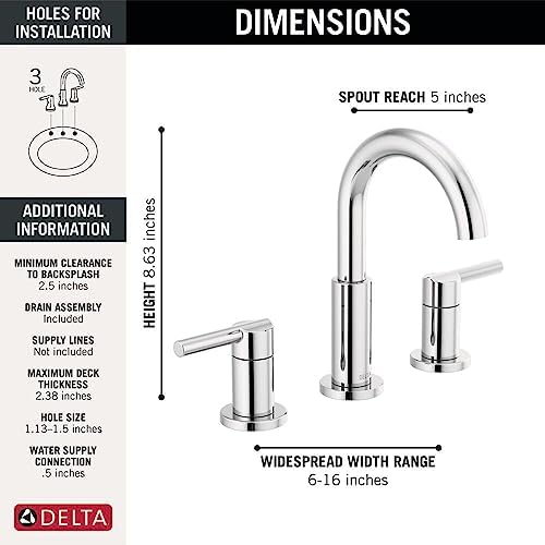 Delta Nicoli Widespread Bathroom Faucet 3 Hole Chrome 2 Handle