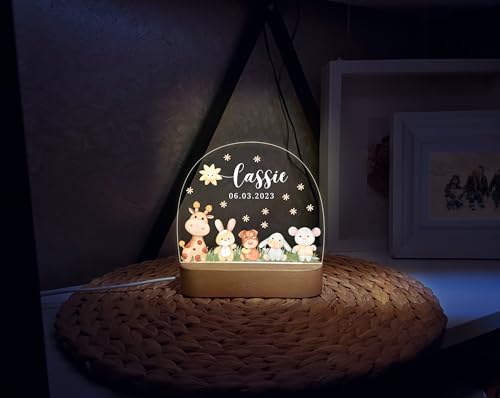 Personalized Baby Night Light with Safari Animals Design