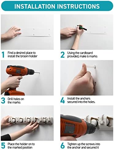 Home-it 5-Position Mop Broom Wall Mount Holder