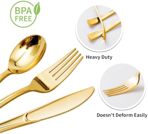 Goodluck 500PCS Gold Plastic Cutlery Set