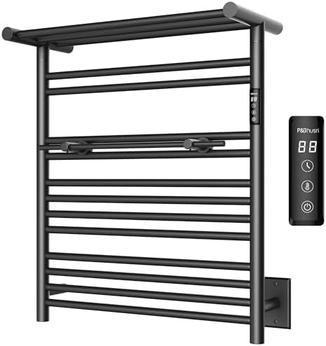 PBhusri Electric Towel Warmer with Storage Shelf Matte Black