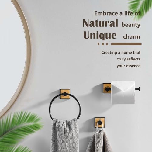 Bamboo Toilet Paper Holder Matt Black No Drilling Rustproof
