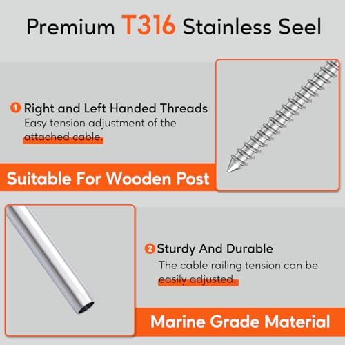 RECTOO 100Pack 18 Swage Lag Screws with Wrench for Cable Railings