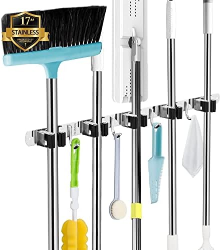 AceMining 5 Racks 4 Hooks Wall Mop Broom Holder