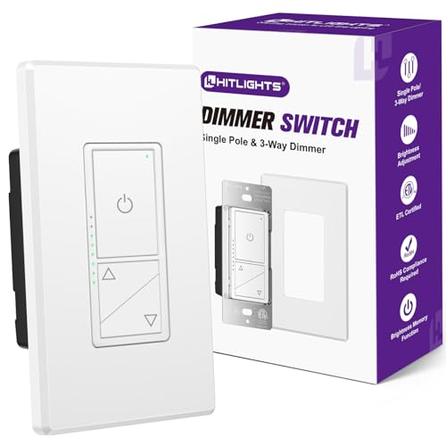 HitLights Dimmer Switch 120V Universal 3-Way Wall Plate Included