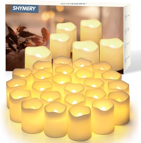 SHYMERY 24 Pack Flameless Votive Candles 200 Hour LED Tea Lights Warm White
