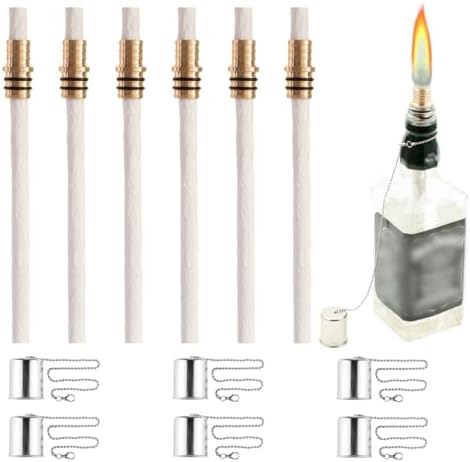 OEXEO 6PCS Wine Bottle Torch Wicks with Lamp Covers and Brass Mounts