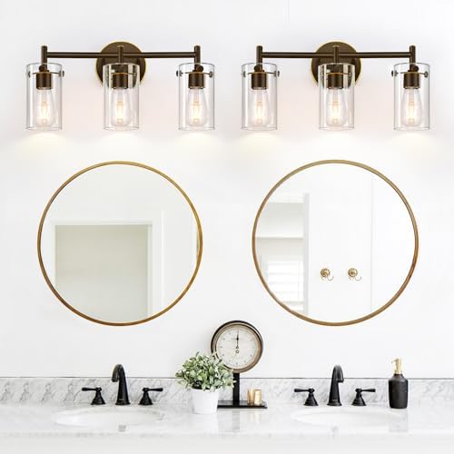 3-Light Oil-Rubbed Bronze Wall Sconce with Clear Glass Shades