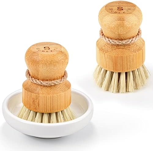 SUBEKYU Bamboo Dish Scrub Set of 2 with Sisal Bristles