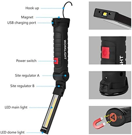 Lmaytech 2Pack Rechargeable LED Work Lights with Magnetic Base and 360 Rotation