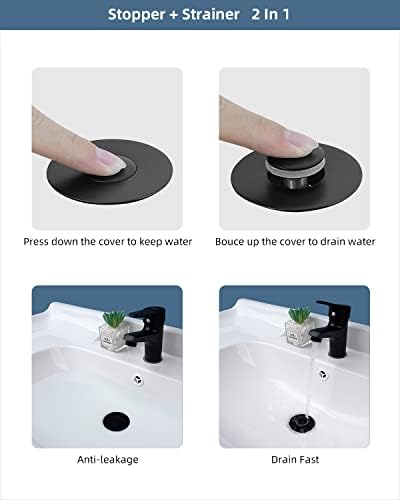 Hibbent All Metal Bathroom Sink Stopper with Matte Black Finish 1