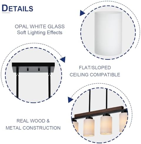 6-Lights Farmhouse Chandelier with Opal Glass and Wood Frame