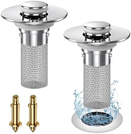 2PC Bathroom Sink Stopper Hair Catcher with Pop Up Mechanism