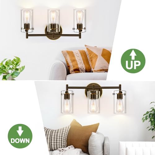 3-Light Oil-Rubbed Bronze Wall Sconce with Clear Glass Shades
