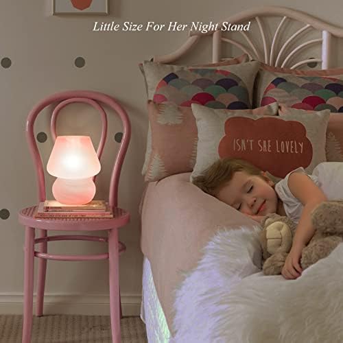 ONEWISH Mushroom Lamp Pink Table Lamp for Bedroom Nightstand