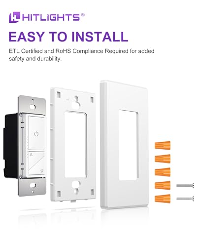 HitLights Dimmer Switch 120V Universal 3-Way Wall Plate Included