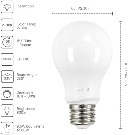Linkind A19 LED Bulbs 60W Equivalent 6-Pack