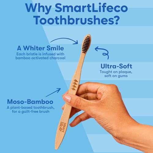 SmartLifeco Bamboo Charcoal Toothbrushes 4-Pack with Case Stand