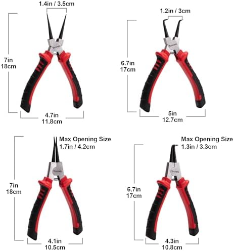 Toolwiz 4 Pcs Heavy Duty Snap Ring Pliers Set